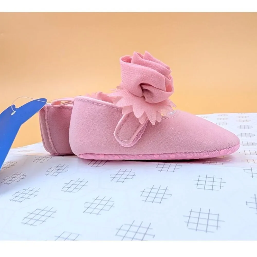 Newborn Baby Girl Pink Mary Jane Crib Dress Shoes Satin Rose Size 1